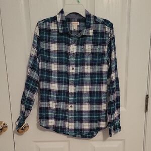 Cat & Jack Boy's Black and Green Plaid Button Down Flannel Shirt
